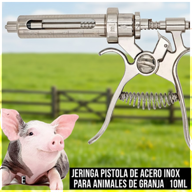 Jeringa pistola de acero inoxidable para animales de granja, 10ml